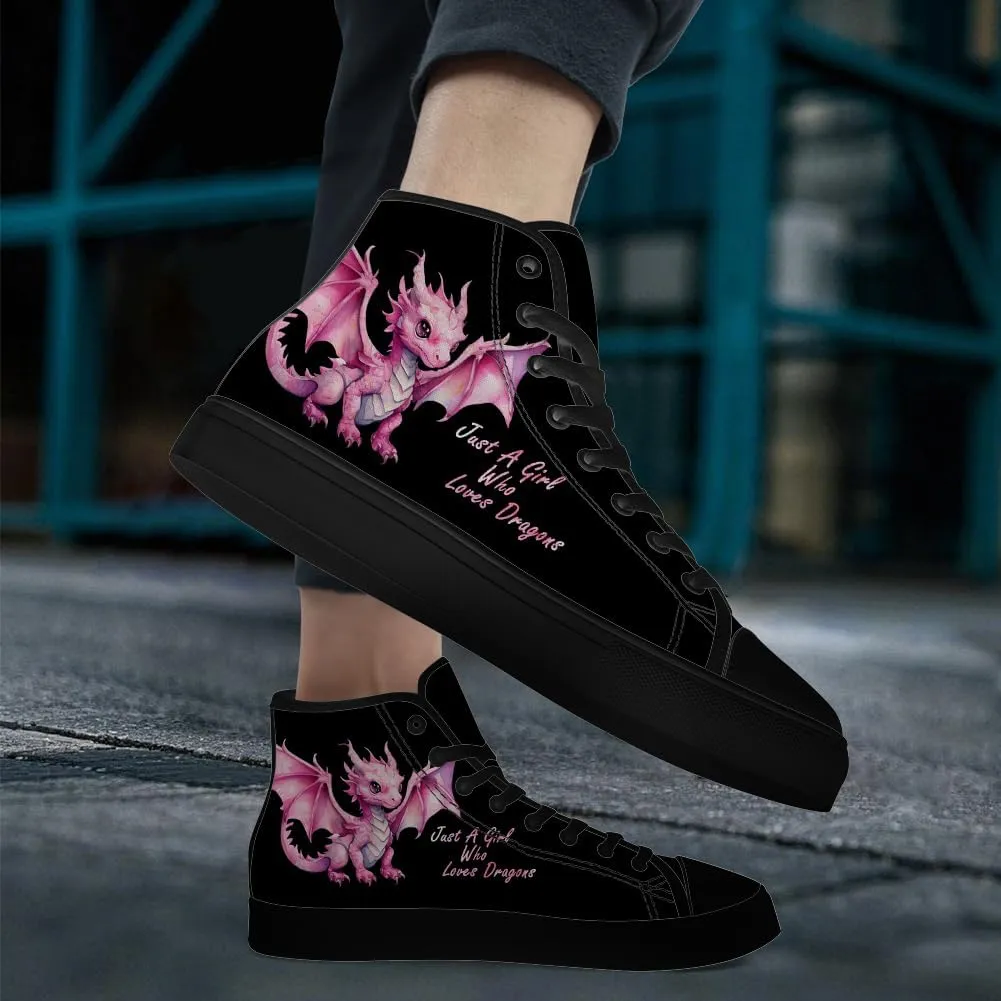 Men's Women's Dragon Reading Book High Top Canvas Shoes Dragon High Top Sneakers Lace Up Casual Shoes Gifts for Boys Girls