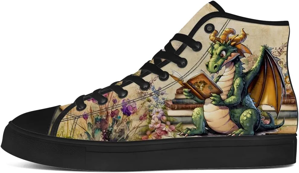 Men's Women's Dragon Reading Book High Top Canvas Shoes Dragon High Top Sneakers Lace Up Casual Shoes Gifts for Boys Girls
