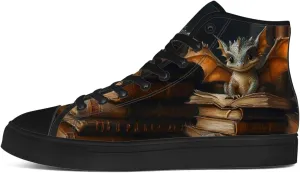Men's Women's Dragon Reading Book High Top Canvas Shoes Dragon High Top Sneakers Lace Up Casual Shoes Gifts for Boys Girls