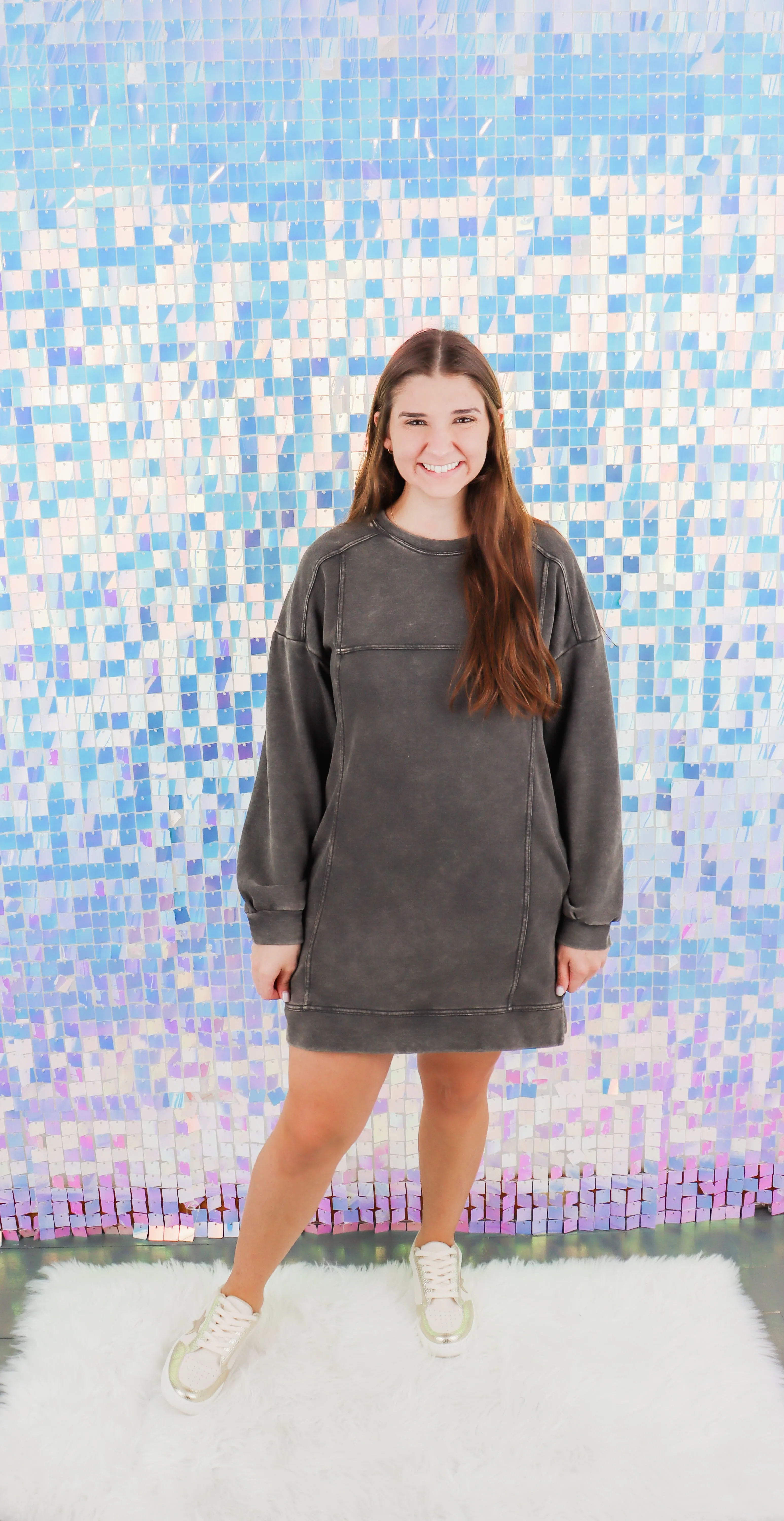 Mineral Washed Oversized Knit Sweatshirt Mini Dress