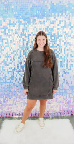 Mineral Washed Oversized Knit Sweatshirt Mini Dress