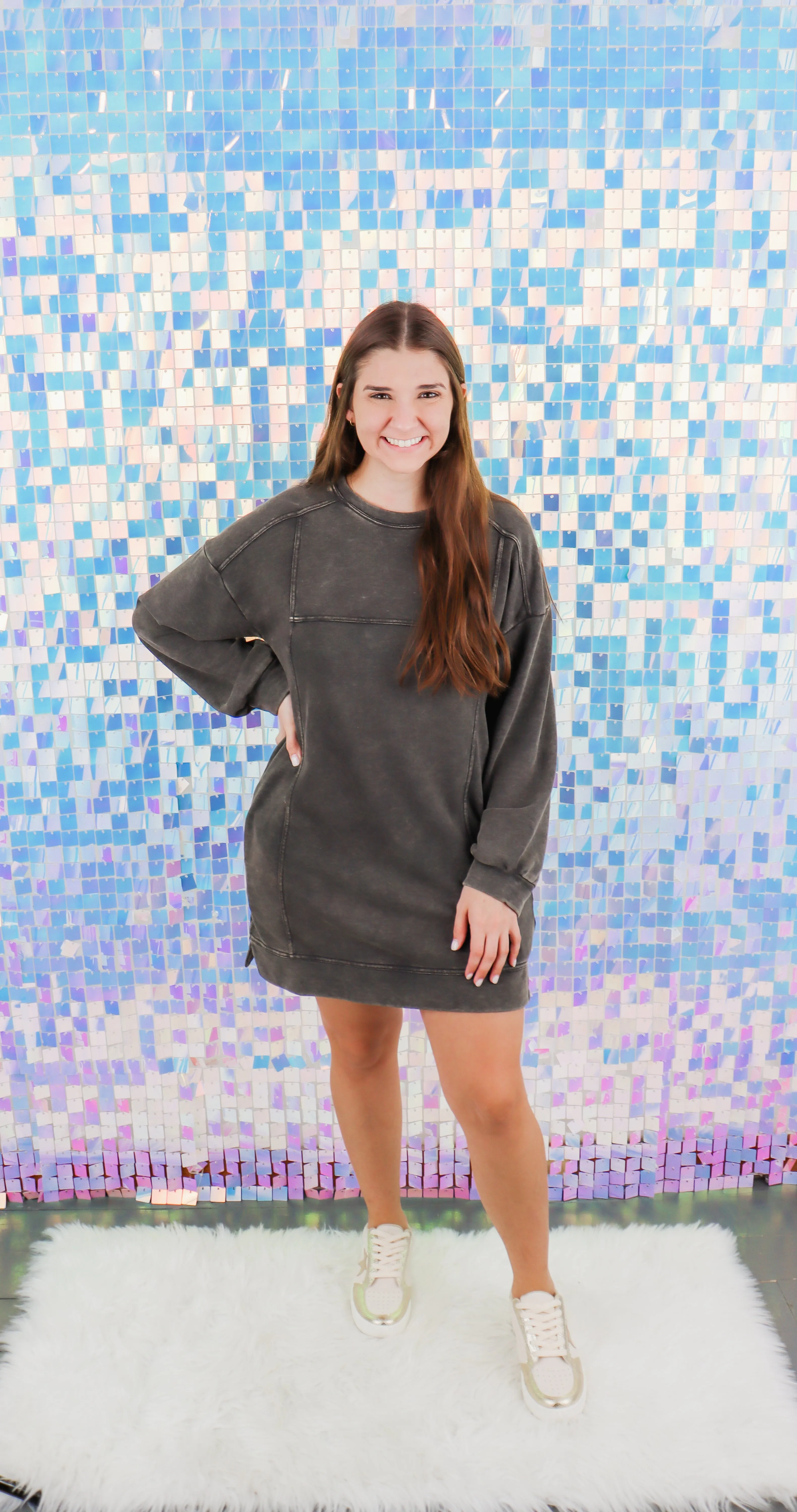 Mineral Washed Oversized Knit Sweatshirt Mini Dress