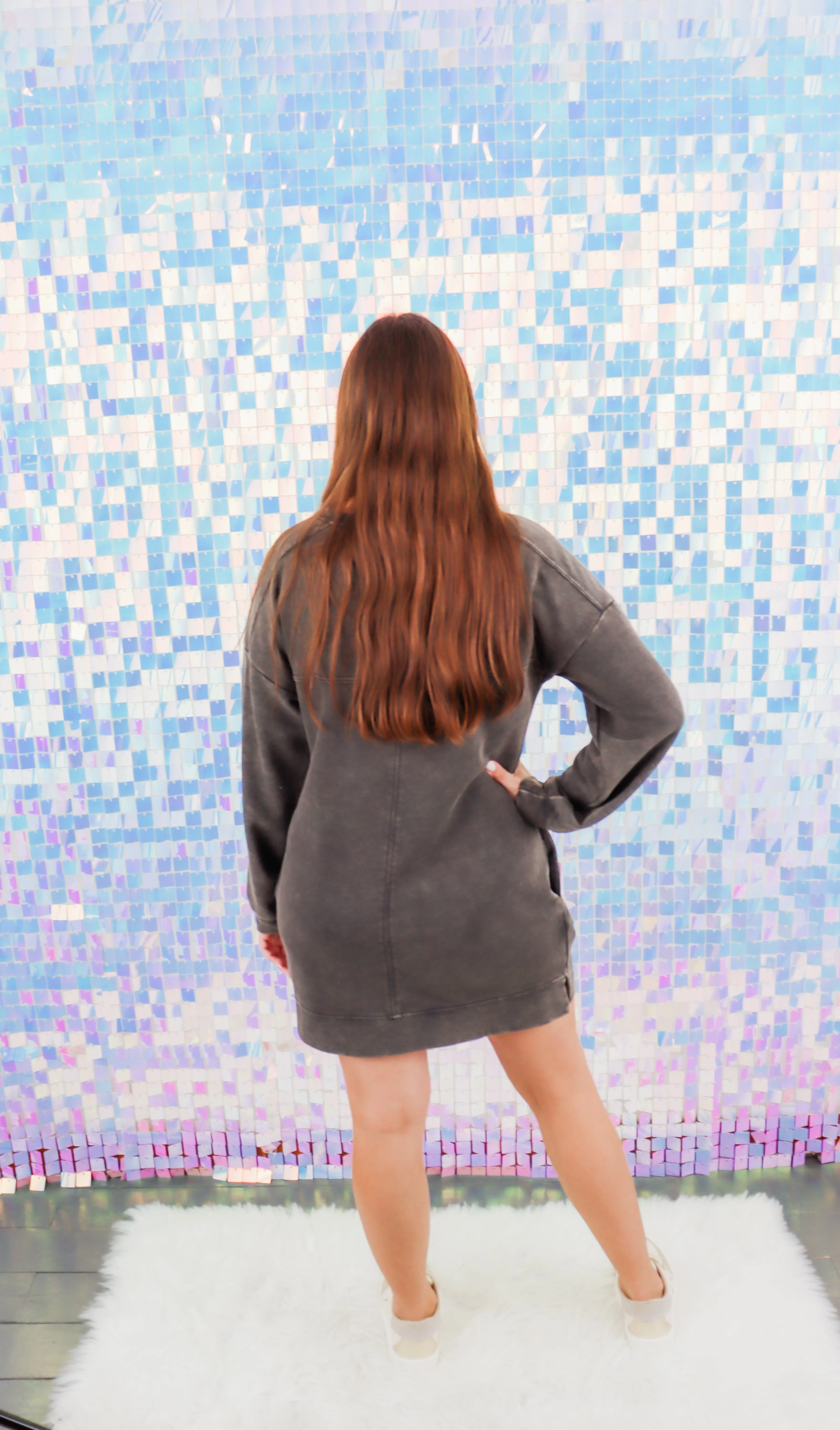 Mineral Washed Oversized Knit Sweatshirt Mini Dress