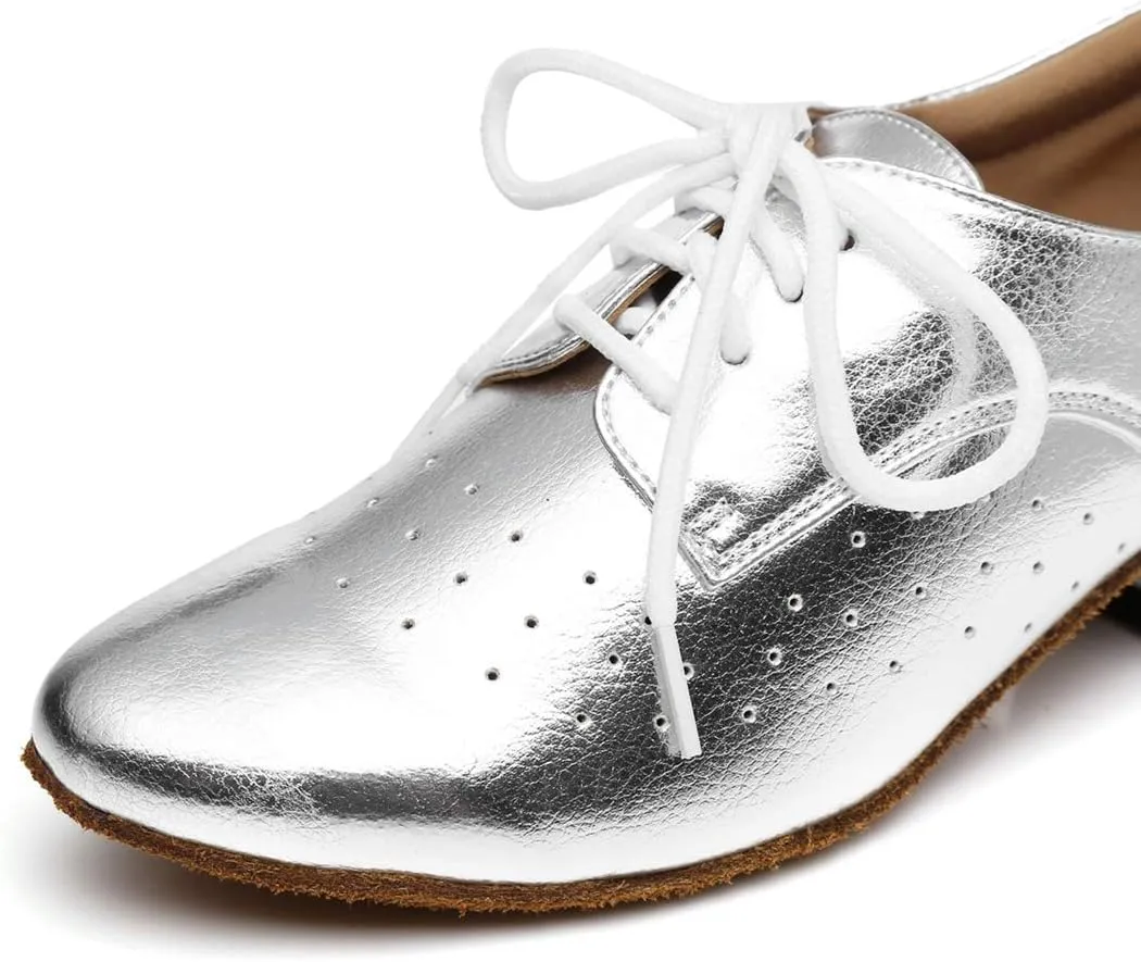 Minishion Women's Lace-up Breathable Block Low Heel Ballroom Latin Dance Shoes