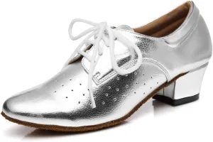Minishion Women's Lace-up Breathable Block Low Heel Ballroom Latin Dance Shoes