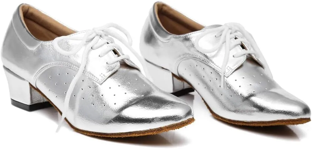Minishion Women's Lace-up Breathable Block Low Heel Ballroom Latin Dance Shoes