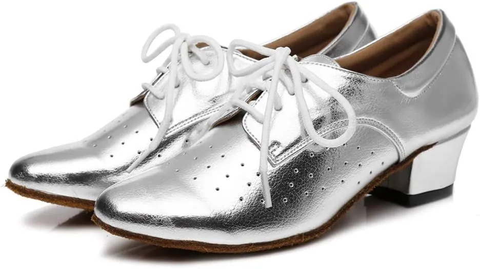 Minishion Women's Lace-up Breathable Block Low Heel Ballroom Latin Dance Shoes