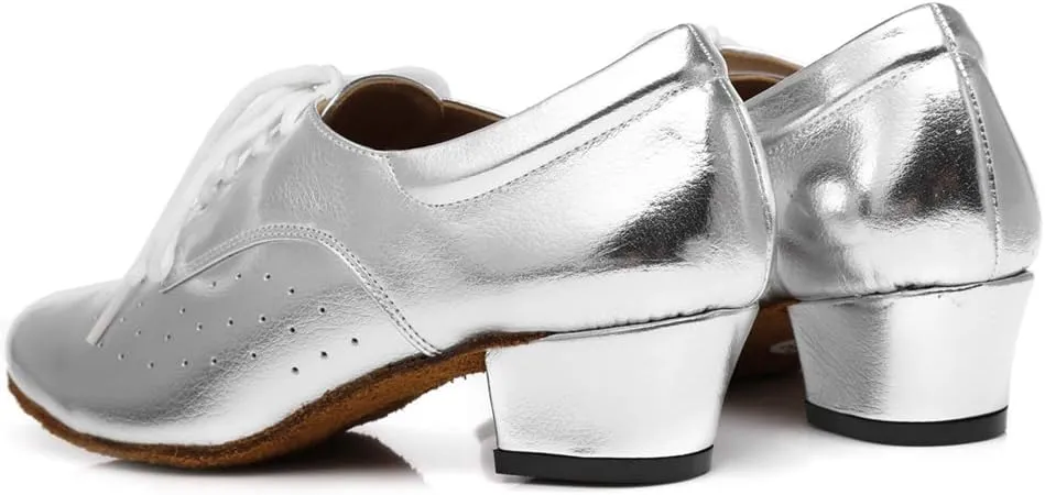Minishion Women's Lace-up Breathable Block Low Heel Ballroom Latin Dance Shoes