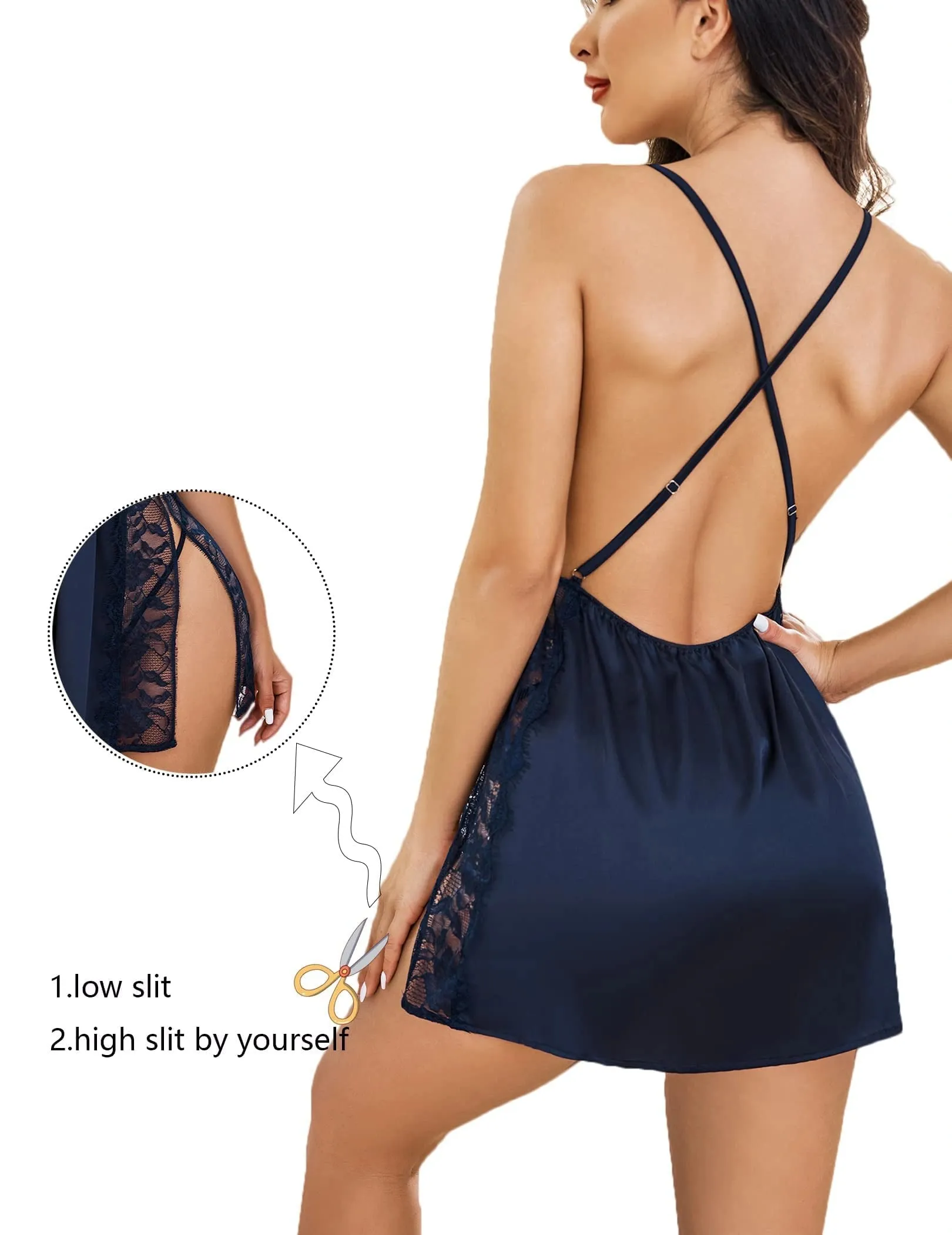 Navy Blue Ebony Glow Lace Chemise