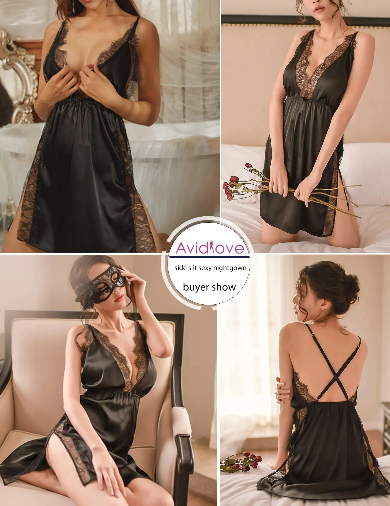 Navy Blue Ebony Glow Lace Chemise