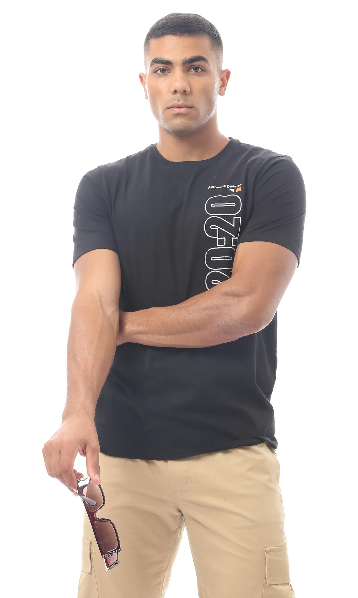O170455 Printed Slip On Regular Fit Black Tee