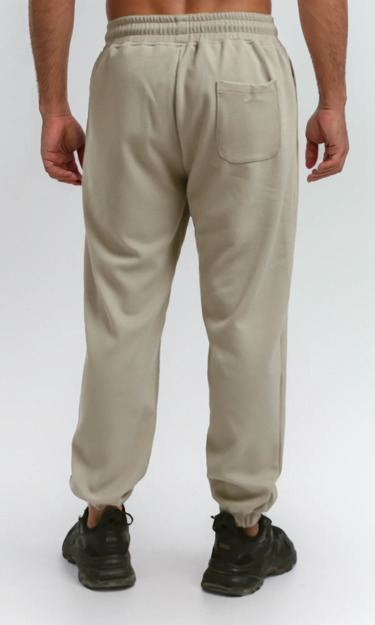O182733 Slip On Dark Beige Jogger Pants With Hem