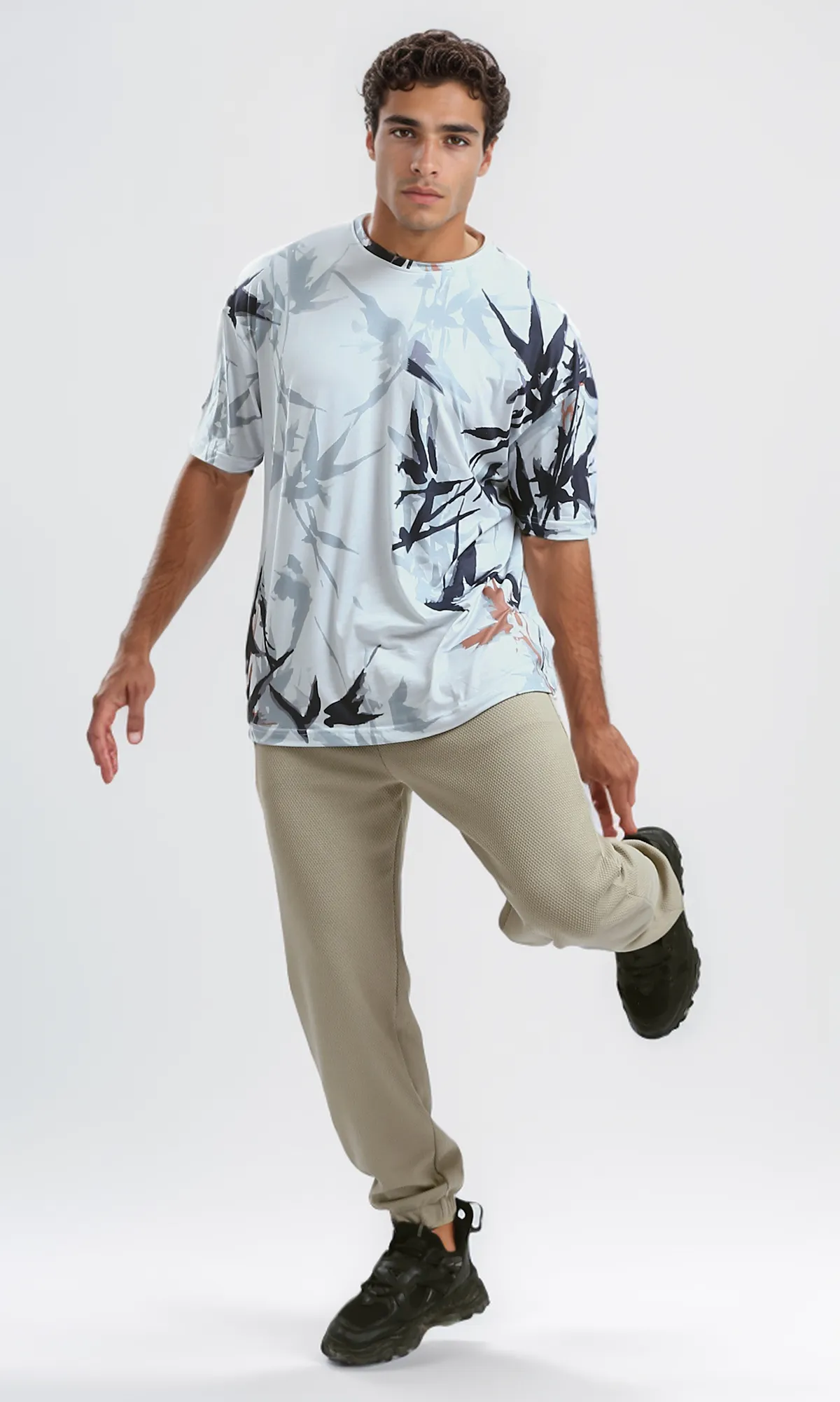 O182733 Slip On Dark Beige Jogger Pants With Hem