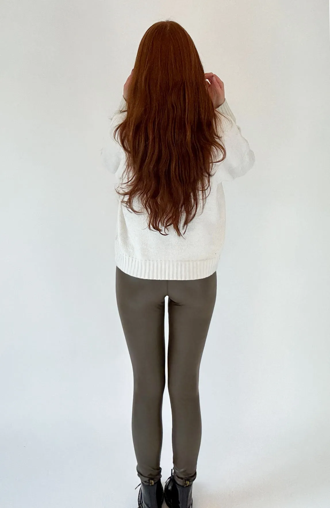 ONLY M - Lether Leggings, Mid-Waist, Khaki