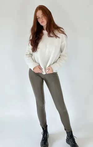 ONLY M - Lether Leggings, Mid-Waist, Khaki