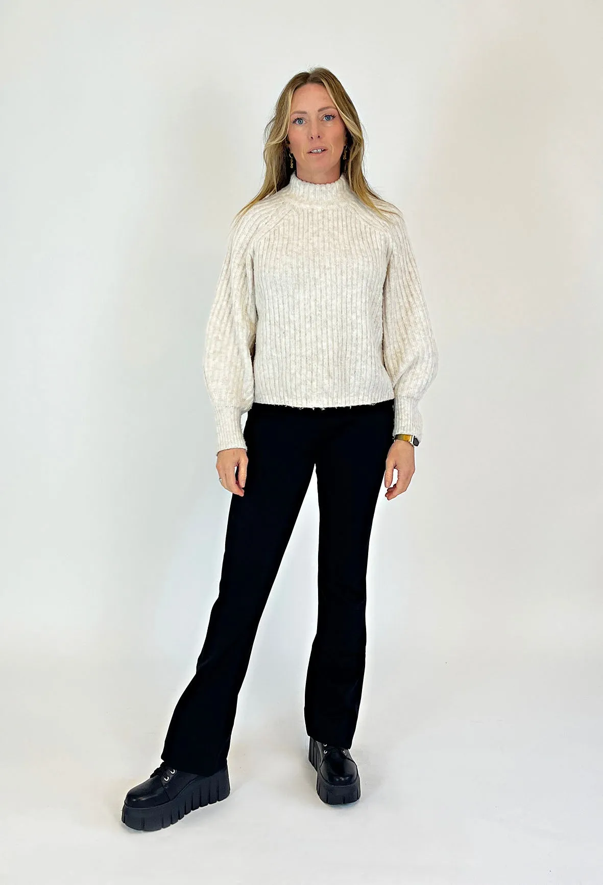 ONLY M - Punto Milano, Black, Basic Leggings, Mid-Waist, Bootcut Fit