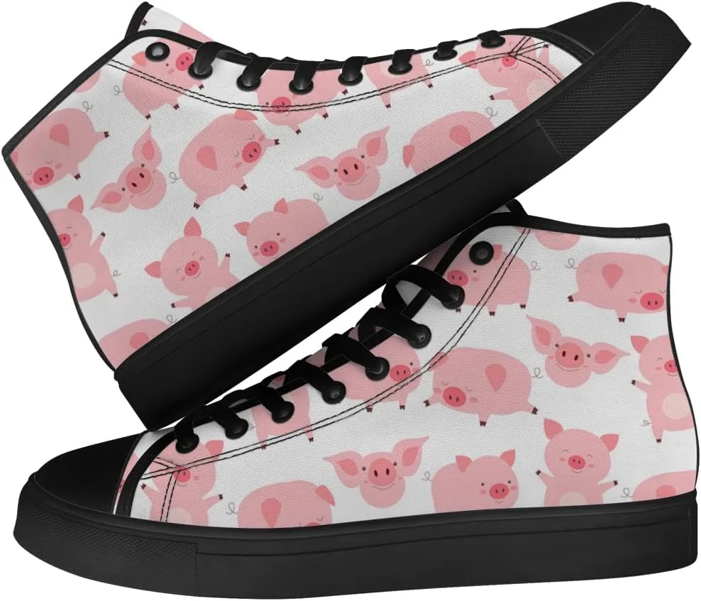 Pig Shoes High Top Canvas Sneakers Lace Up Casual Walking Shoes Gifts for Men Women