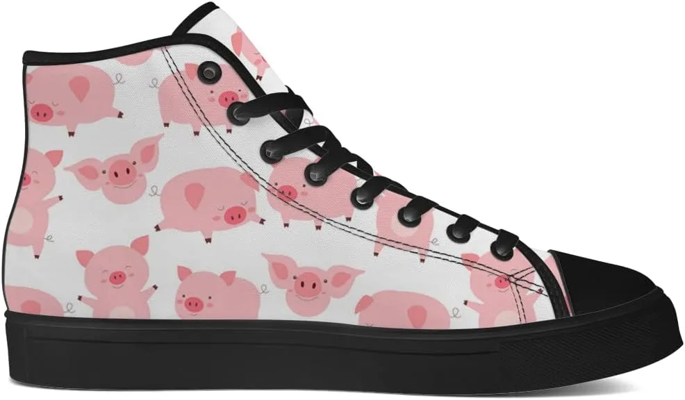 Pig Shoes High Top Canvas Sneakers Lace Up Casual Walking Shoes Gifts for Men Women