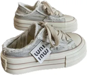 Platform Sneakers for Women Fashion,Women's Slip On Wide Width Canvas Mule Comfortable Shoes Walking Travel Breathable Casual Loafers Indoor Outdoor Wear Womens Mules Pull on Y2K Slippers