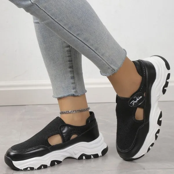 Purpdrank - Black Casual Hollowed Out Patchwork Contrast Round Comfortable Out Door Shoes