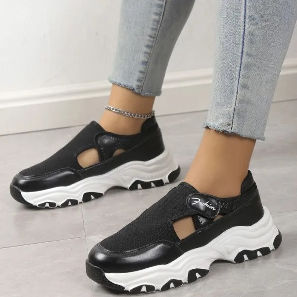 Purpdrank - Black Casual Hollowed Out Patchwork Contrast Round Comfortable Out Door Shoes