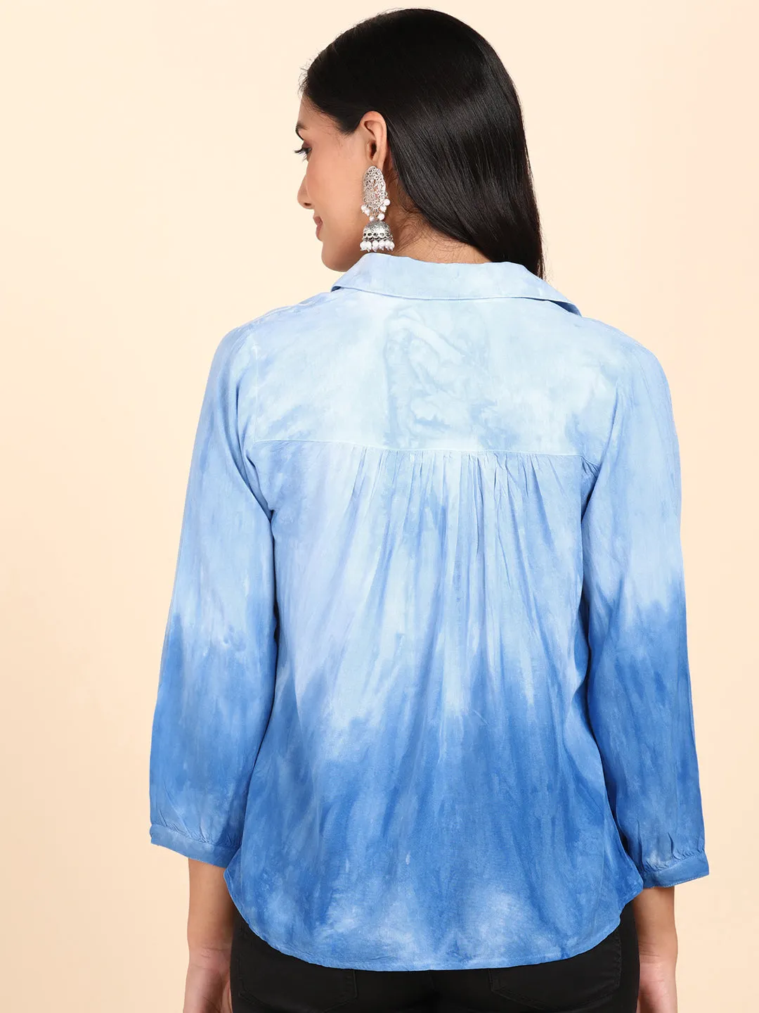 Rayon Hand Dyed Tie-Dye Blue Loose Fit Shirt