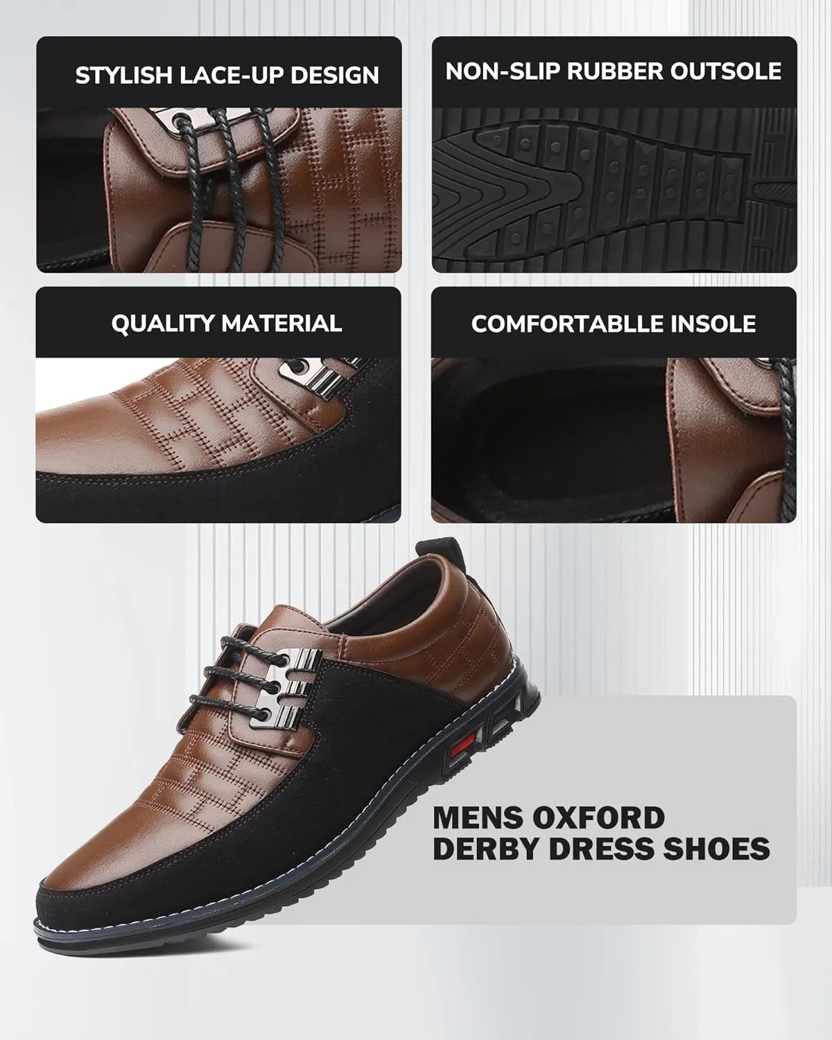 Recyphi Men??s Oxford Derby Orthopedic Leather Shoes Casual Dress Sneakers Formal Business Loafers Comfortable Walking Driving Shoes