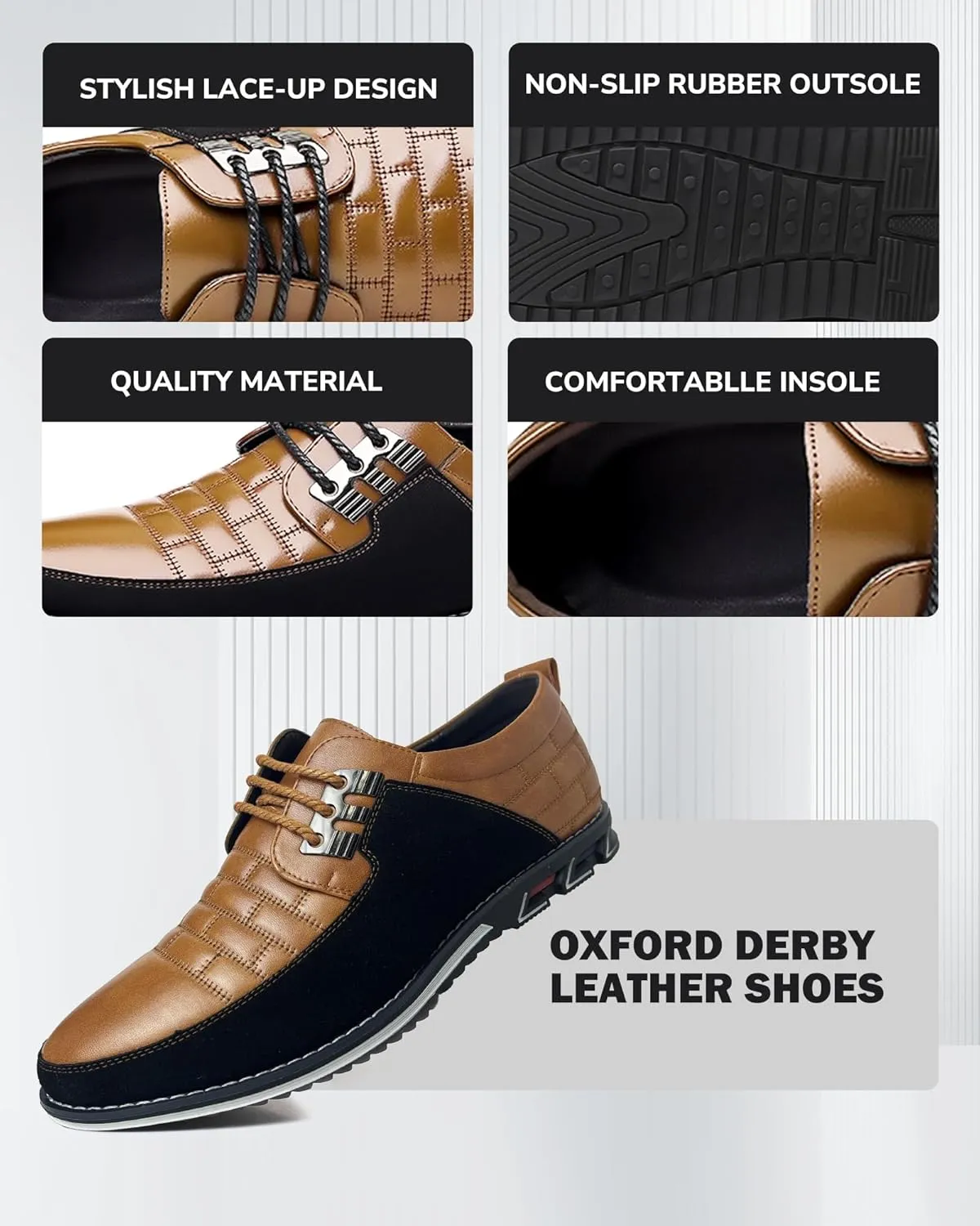 Recyphi Men??s Oxford Derby Orthopedic Leather Shoes Formal Luxury Business Dress Shoes Lace-up Walking Driving Loafers Dress Sneakers