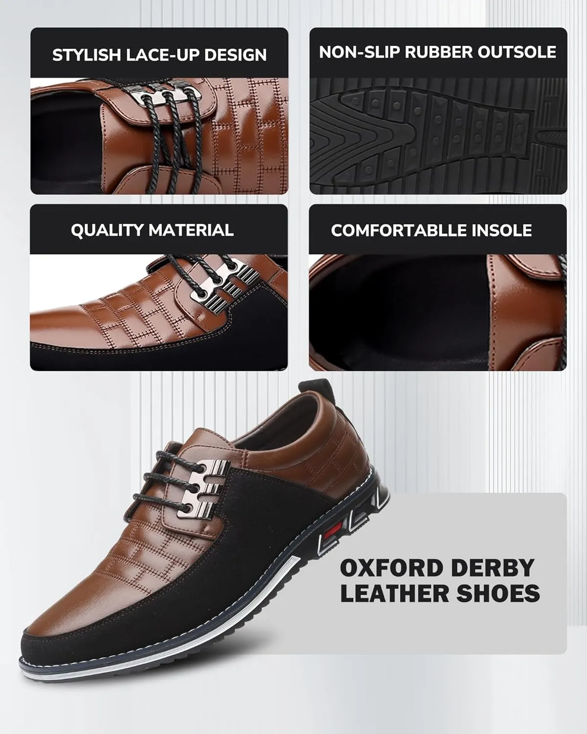 Recyphi Men??s Oxford Derby Orthopedic Leather Shoes Formal Luxury Business Dress Shoes Lace-up Walking Driving Loafers Dress Sneakers