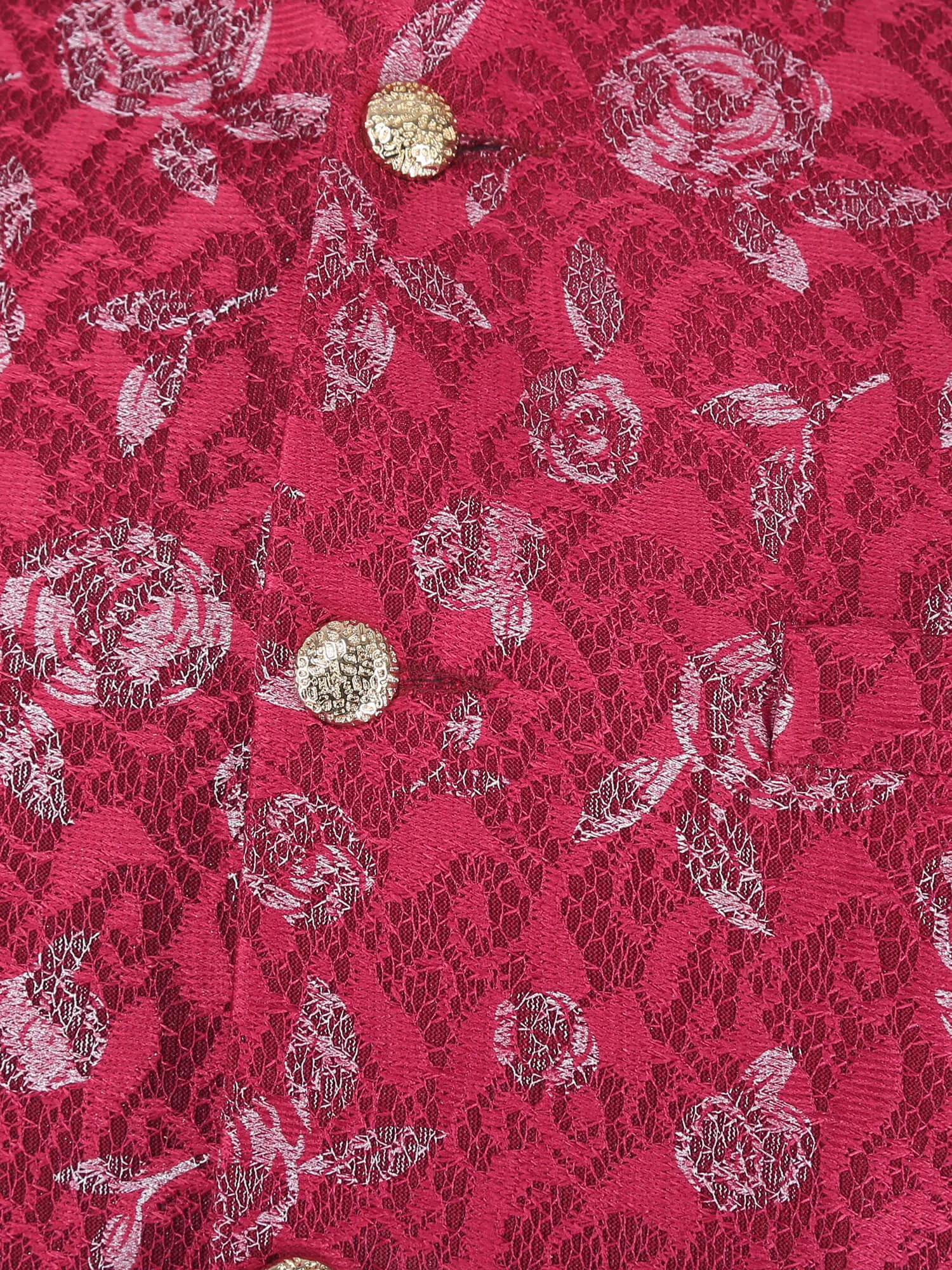 Red Pink Flower Work Nehru Jacket