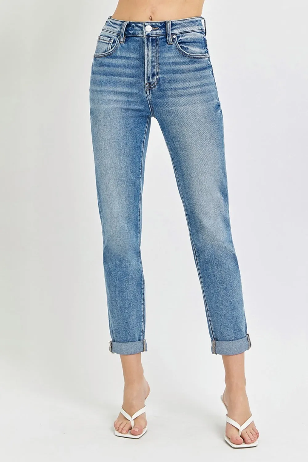 Risen Annie High Rise Cropped Roll Up Jeans