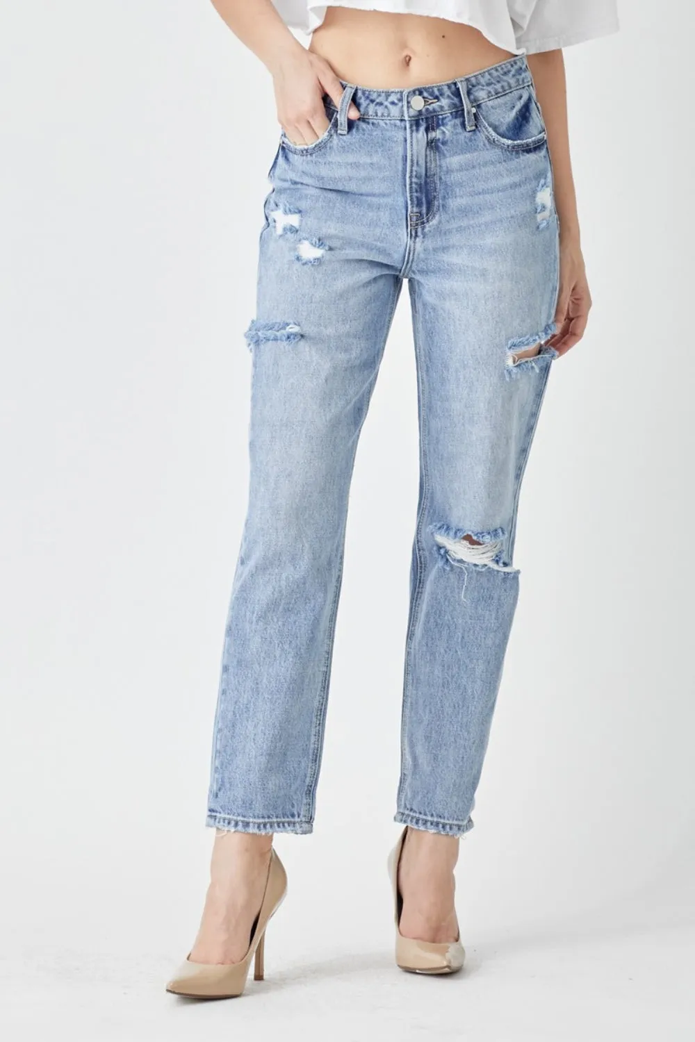 RISEN Aria Distressed Slim Cropped Jeans