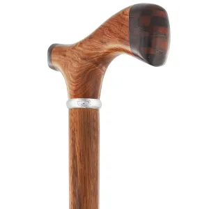 Rosewood 3D Fritz: Unique Inlay Checker Handle Walking Cane