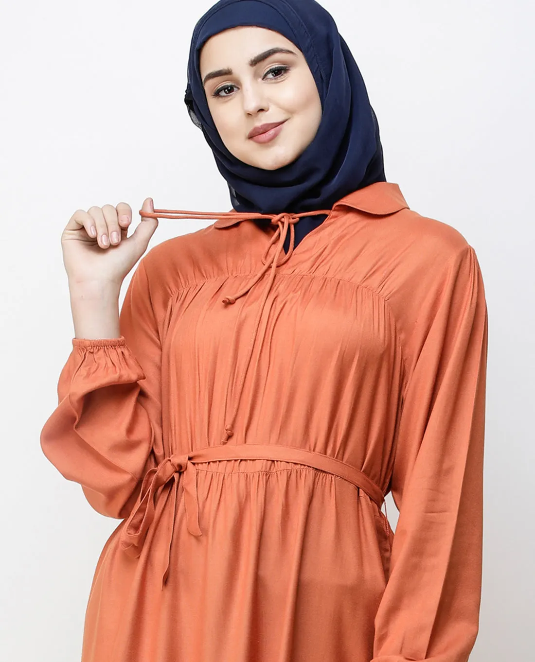 Rust Peter Pan Collar Midi Dress