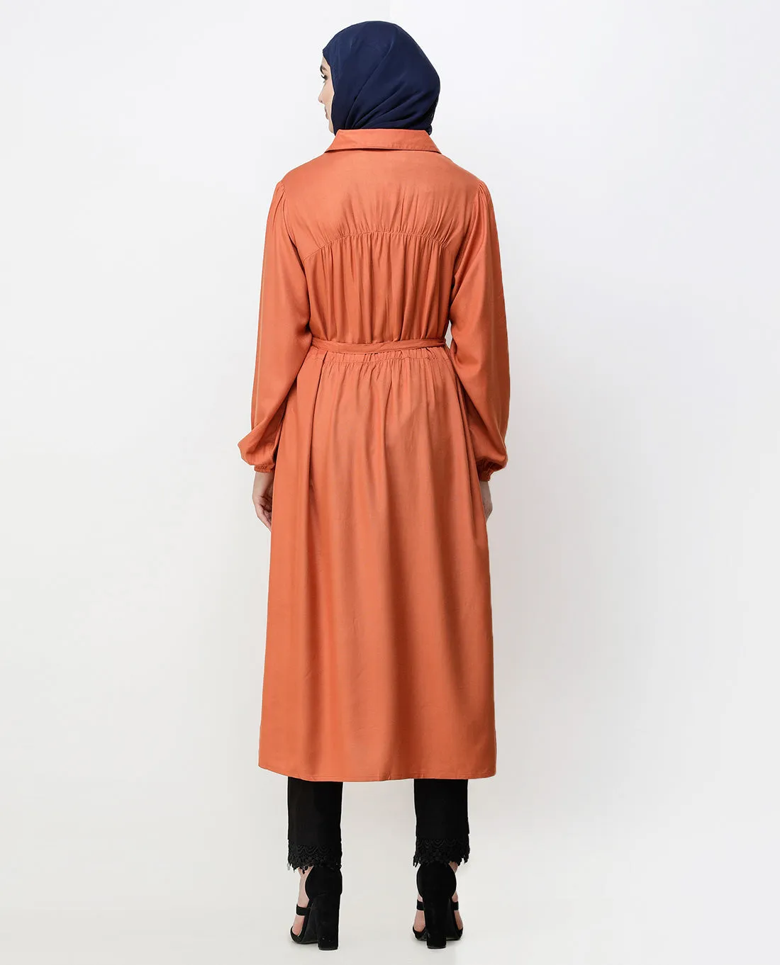 Rust Peter Pan Collar Midi Dress