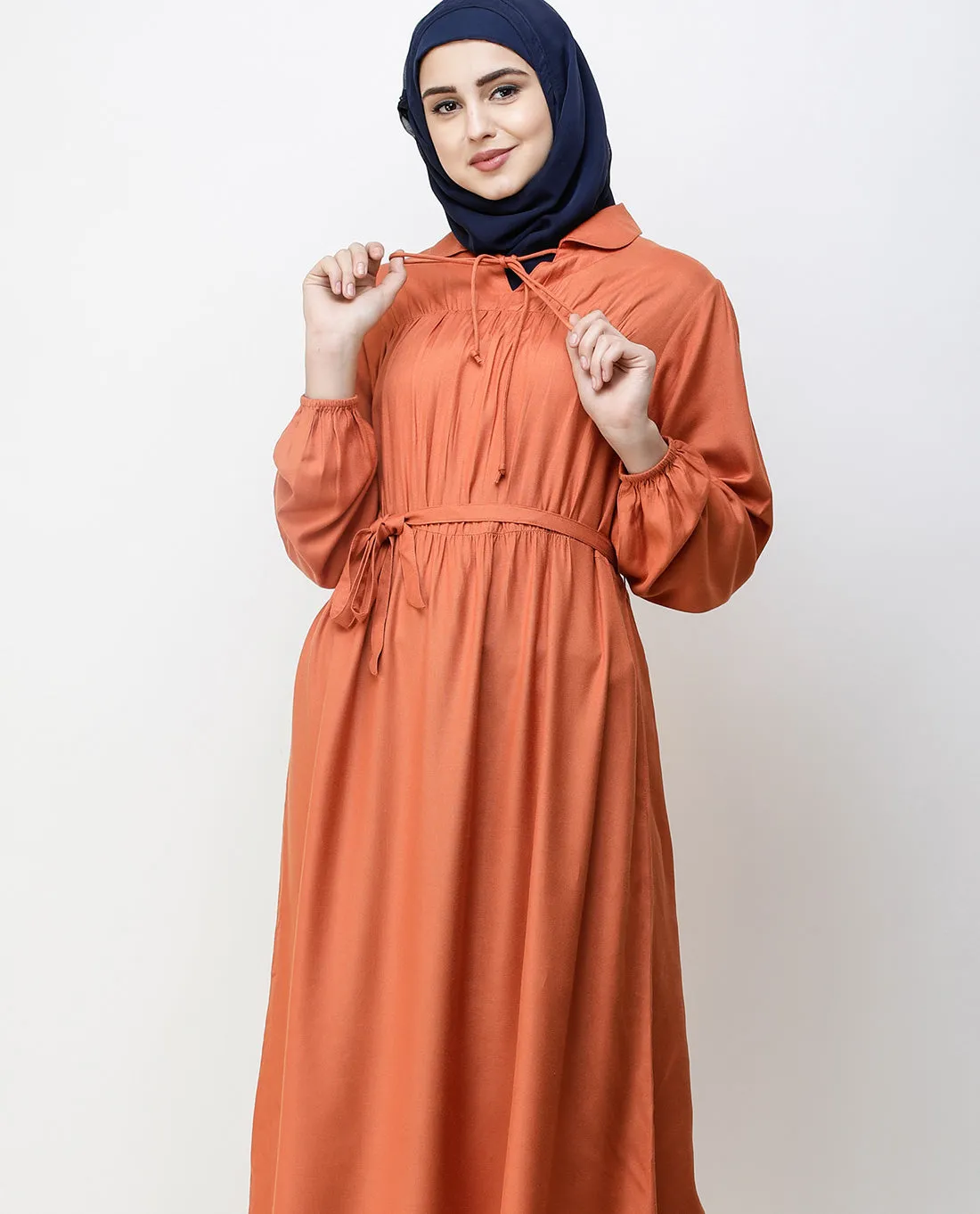 Rust Peter Pan Collar Midi Dress