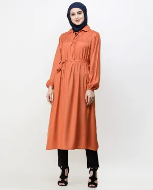 Rust Peter Pan Collar Midi Dress