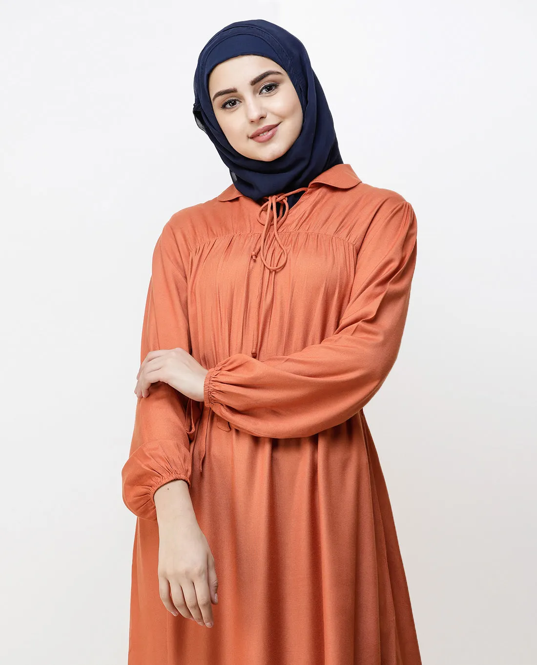 Rust Peter Pan Collar Midi Dress