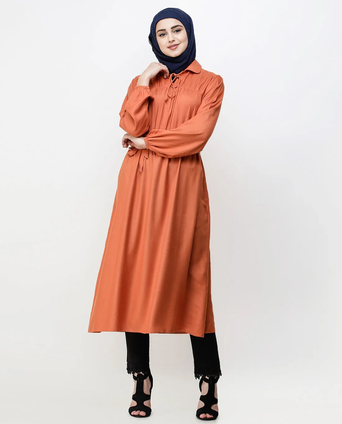 Rust Peter Pan Collar Midi Dress