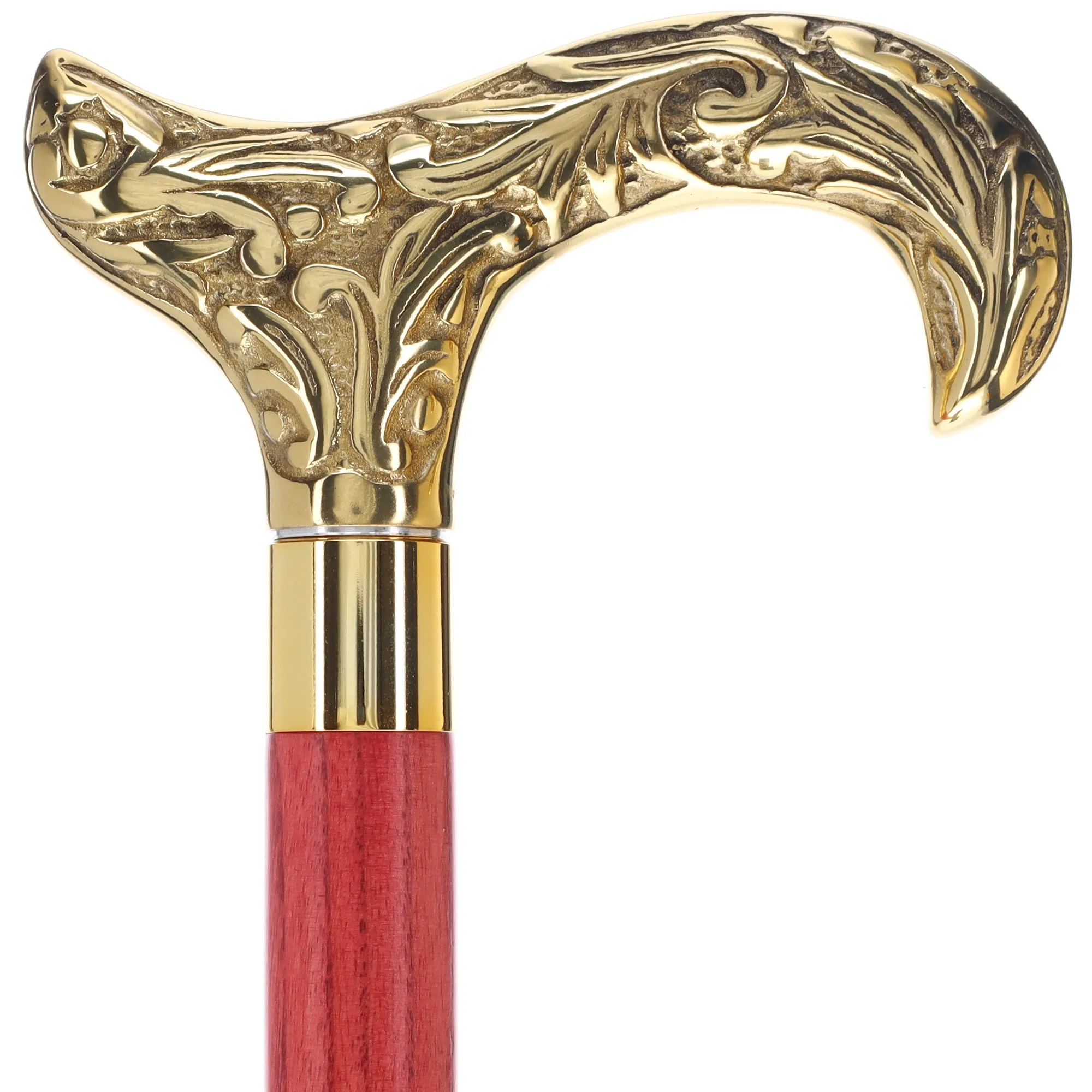 Scratch and Dent Brass Derby Handle Walking Cane w/ Blue Ash Shaft & Brass Gold Collar V2139