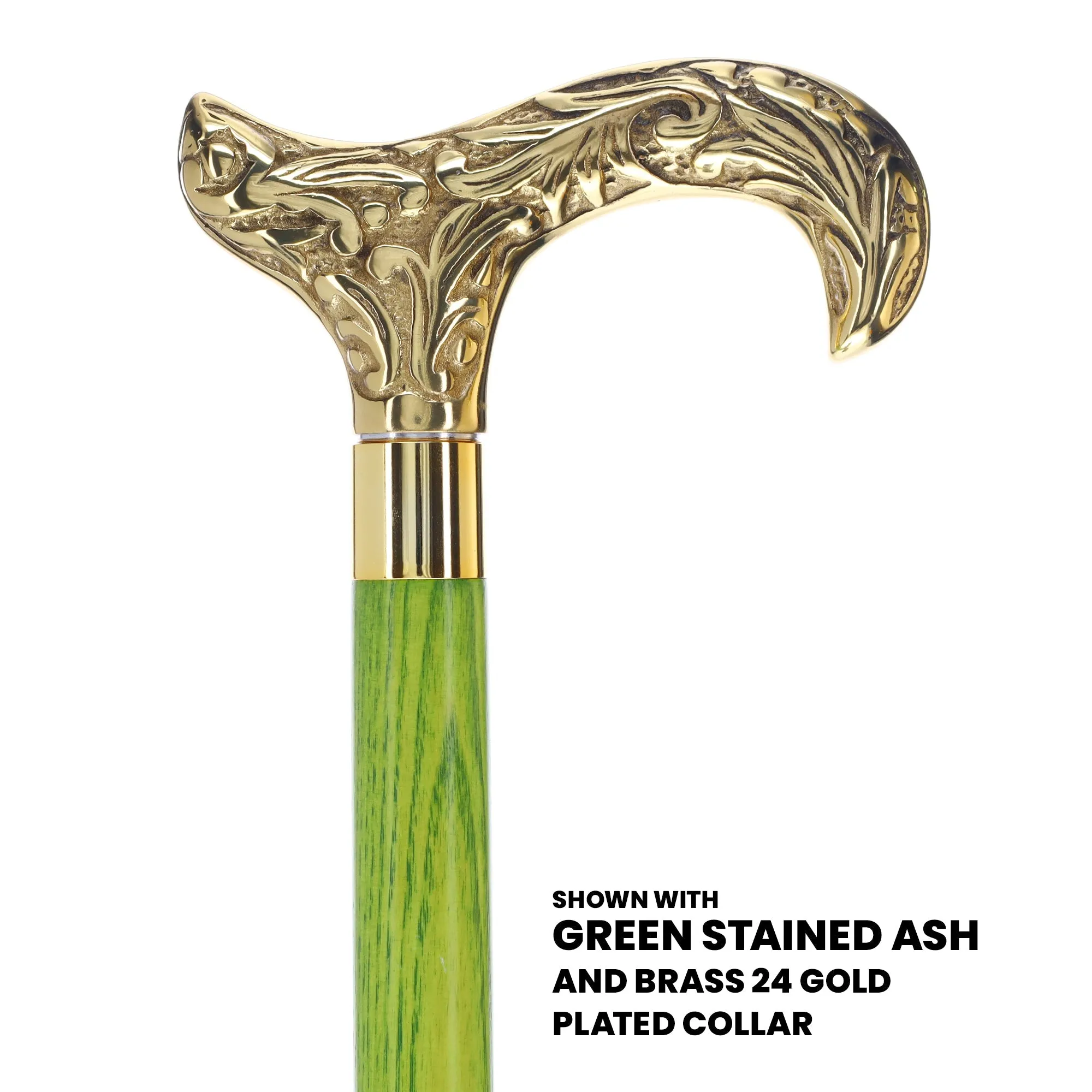 Scratch and Dent Brass Derby Handle Walking Cane w/ Blue Ash Shaft & Brass Gold Collar V2139