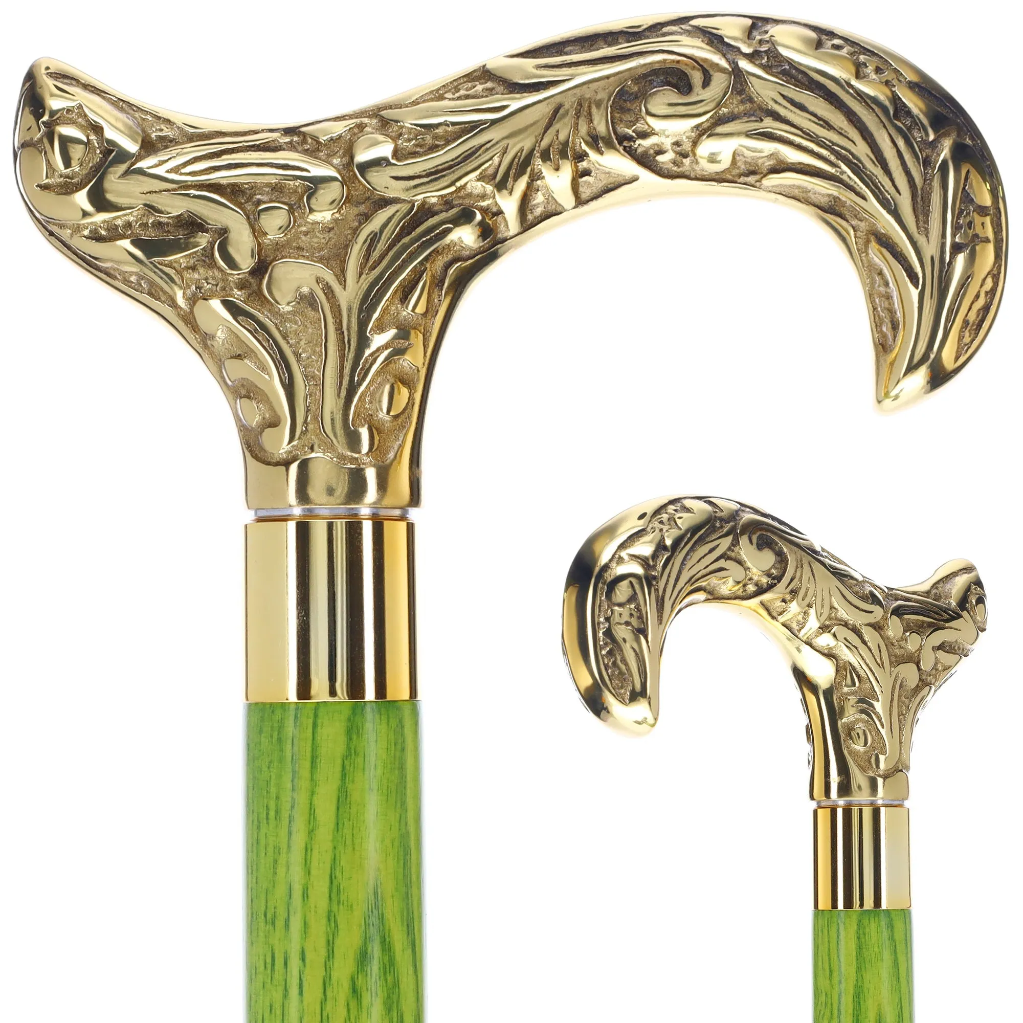 Scratch and Dent Brass Derby Handle Walking Cane w/ Blue Ash Shaft & Brass Gold Collar V2139