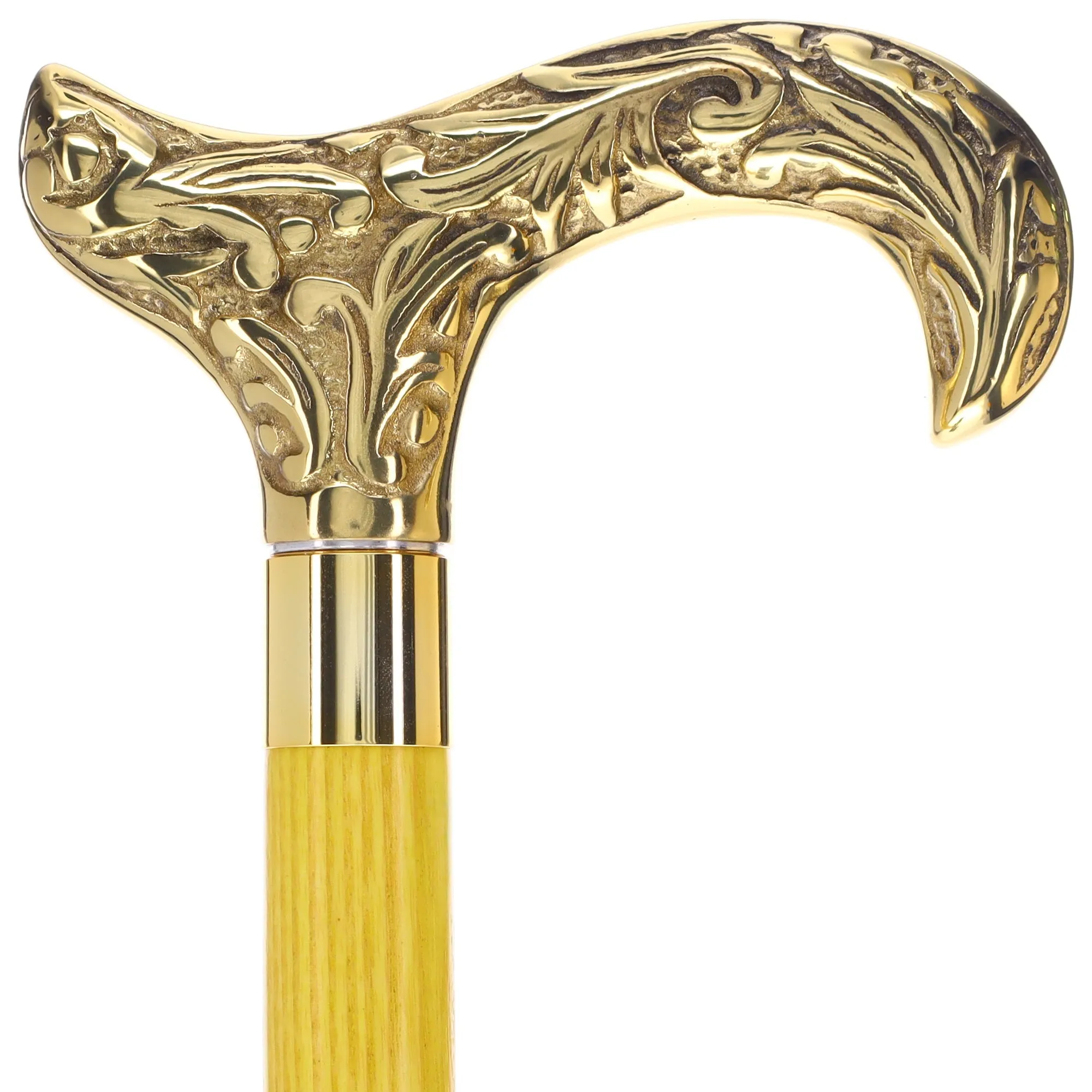Scratch and Dent Brass Derby Handle Walking Cane w/ Blue Ash Shaft & Brass Gold Collar V2139