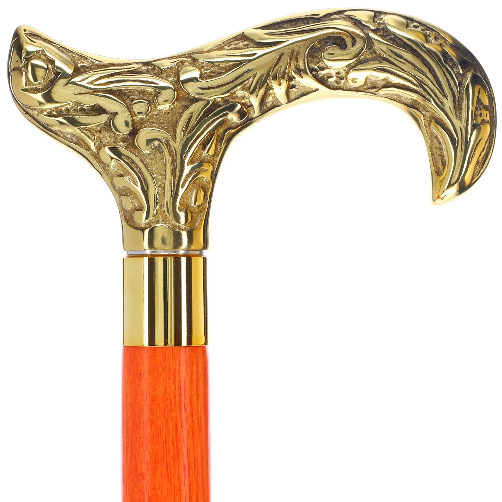 Scratch and Dent Brass Derby Handle Walking Cane w/ Blue Ash Shaft & Brass Gold Collar V2139
