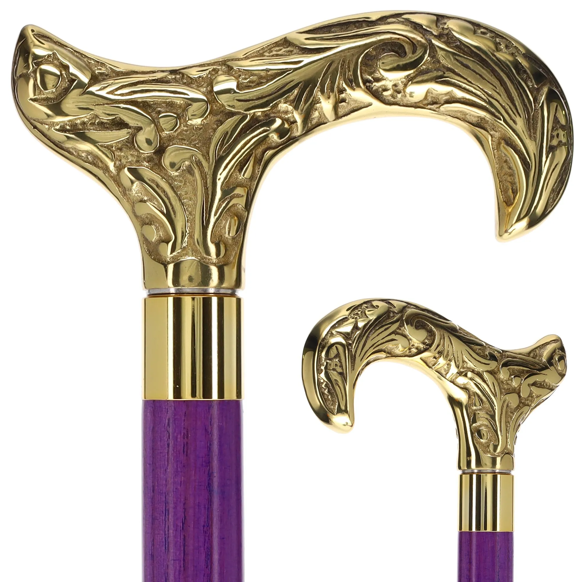Scratch and Dent Brass Derby Handle Walking Cane w/ Blue Ash Shaft & Brass Gold Collar V2139