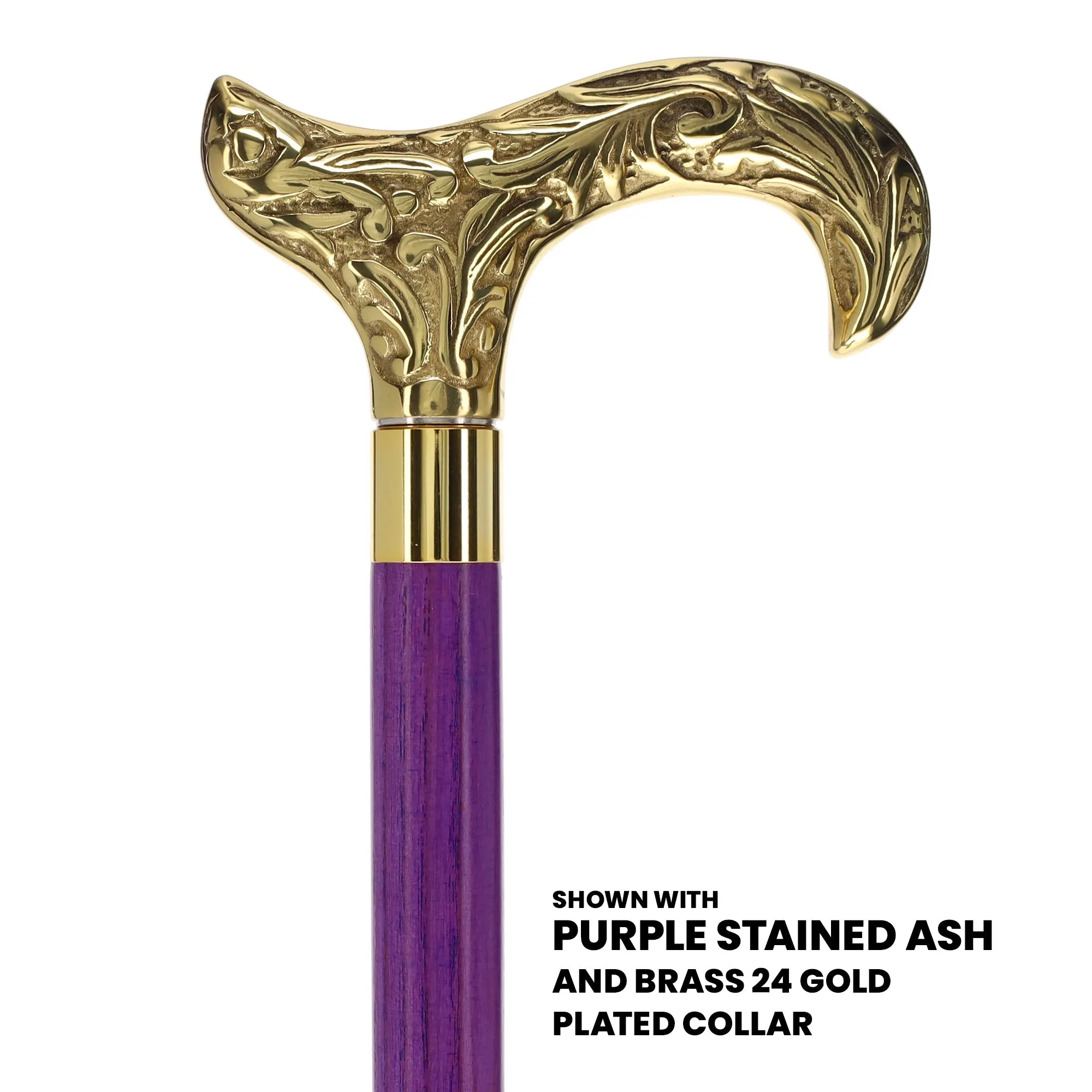 Scratch and Dent Brass Derby Handle Walking Cane w/ Blue Ash Shaft & Brass Gold Collar V2139