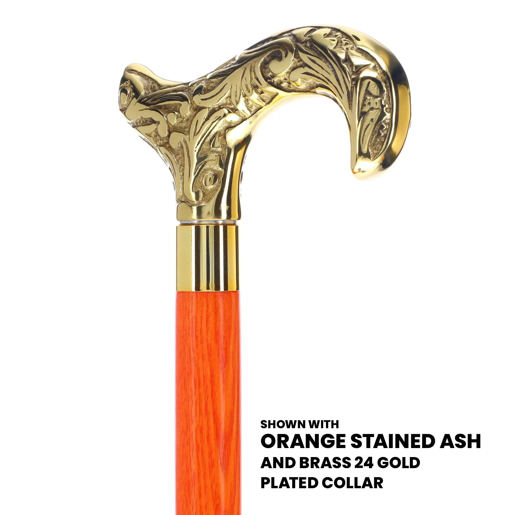 Scratch and Dent Brass Derby Handle Walking Cane w/ Blue Ash Shaft & Brass Gold Collar V2139