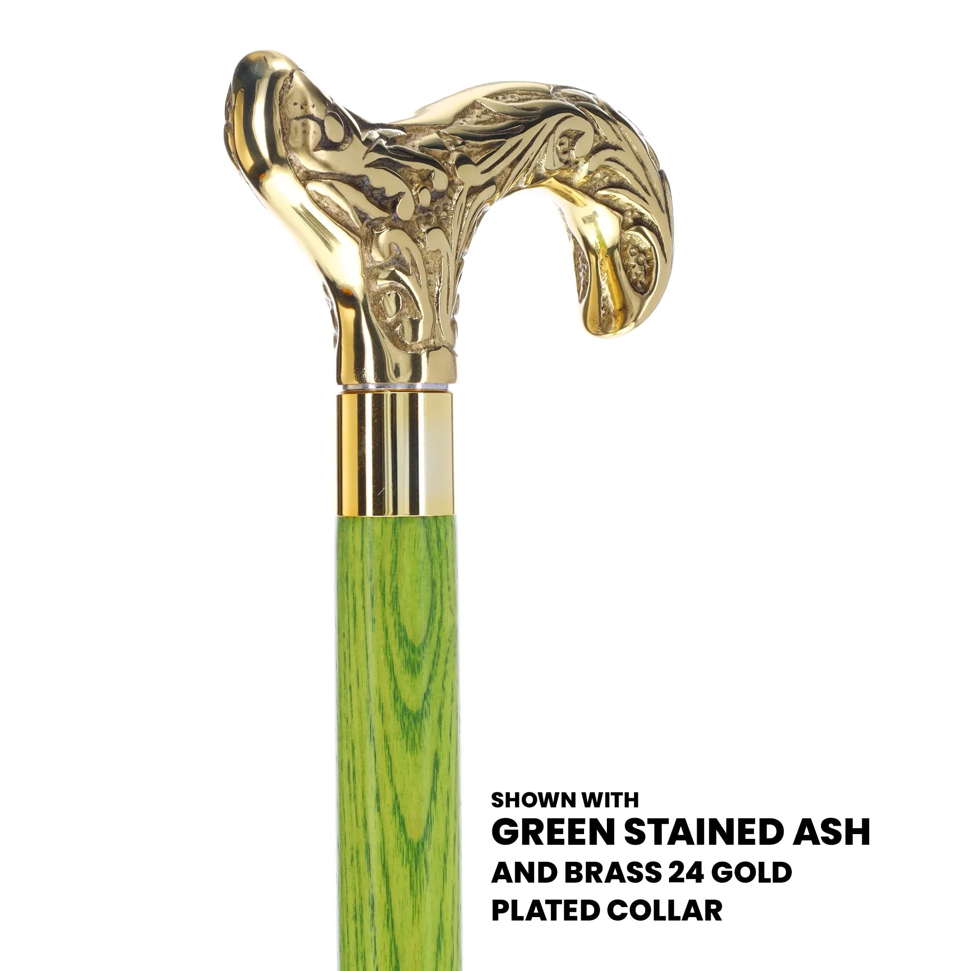 Scratch and Dent Brass Derby Handle Walking Cane w/ Blue Ash Shaft & Brass Gold Collar V2139