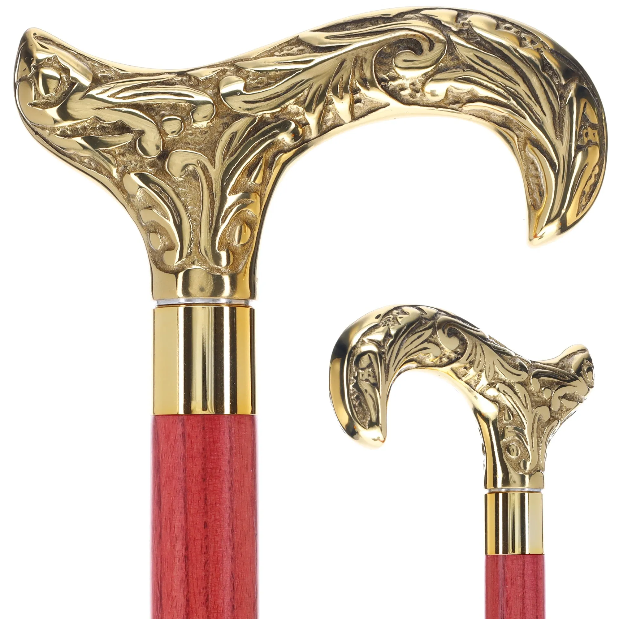 Scratch and Dent Brass Derby Handle Walking Cane w/ Blue Ash Shaft & Brass Gold Collar V2139