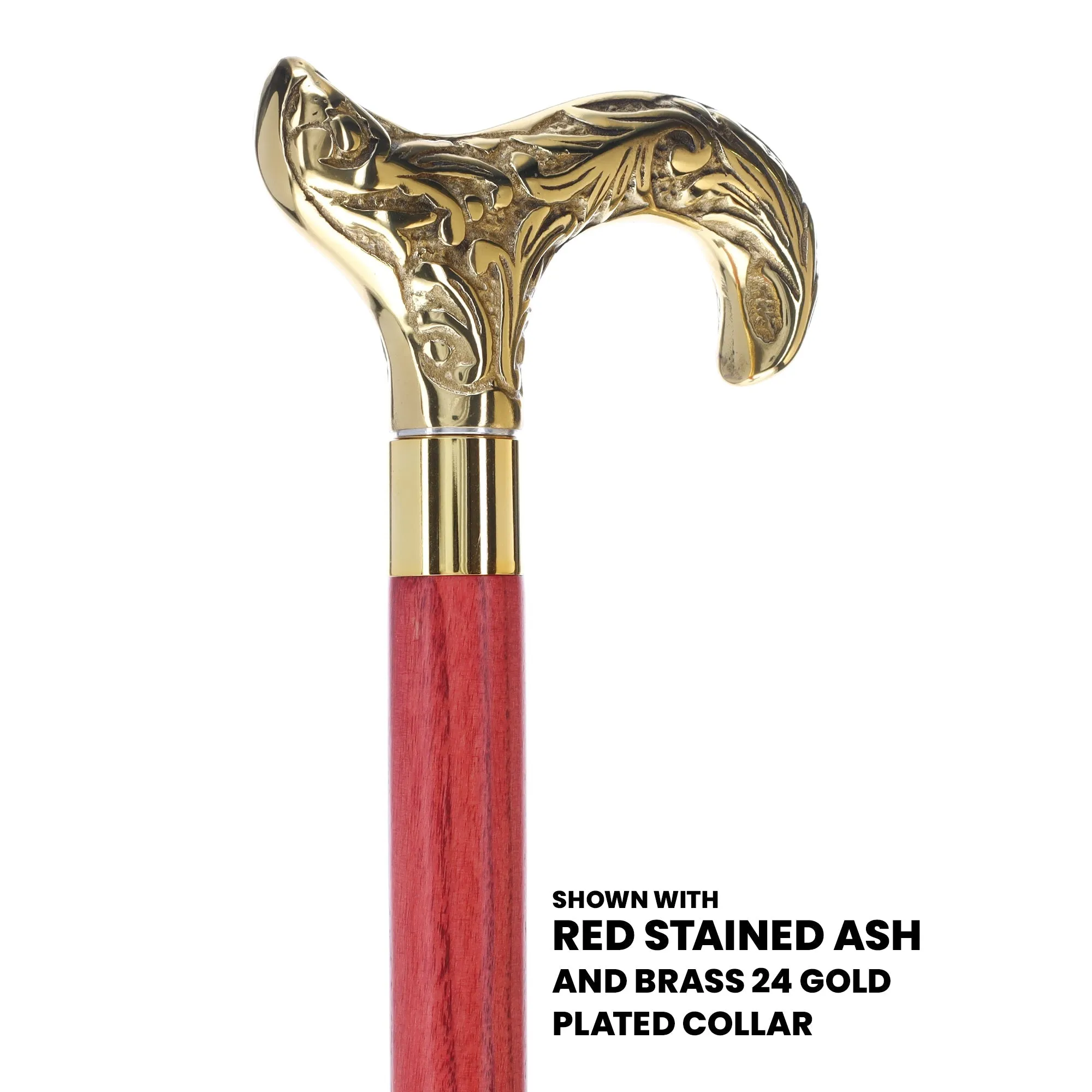 Scratch and Dent Brass Derby Handle Walking Cane w/ Blue Ash Shaft & Brass Gold Collar V2139